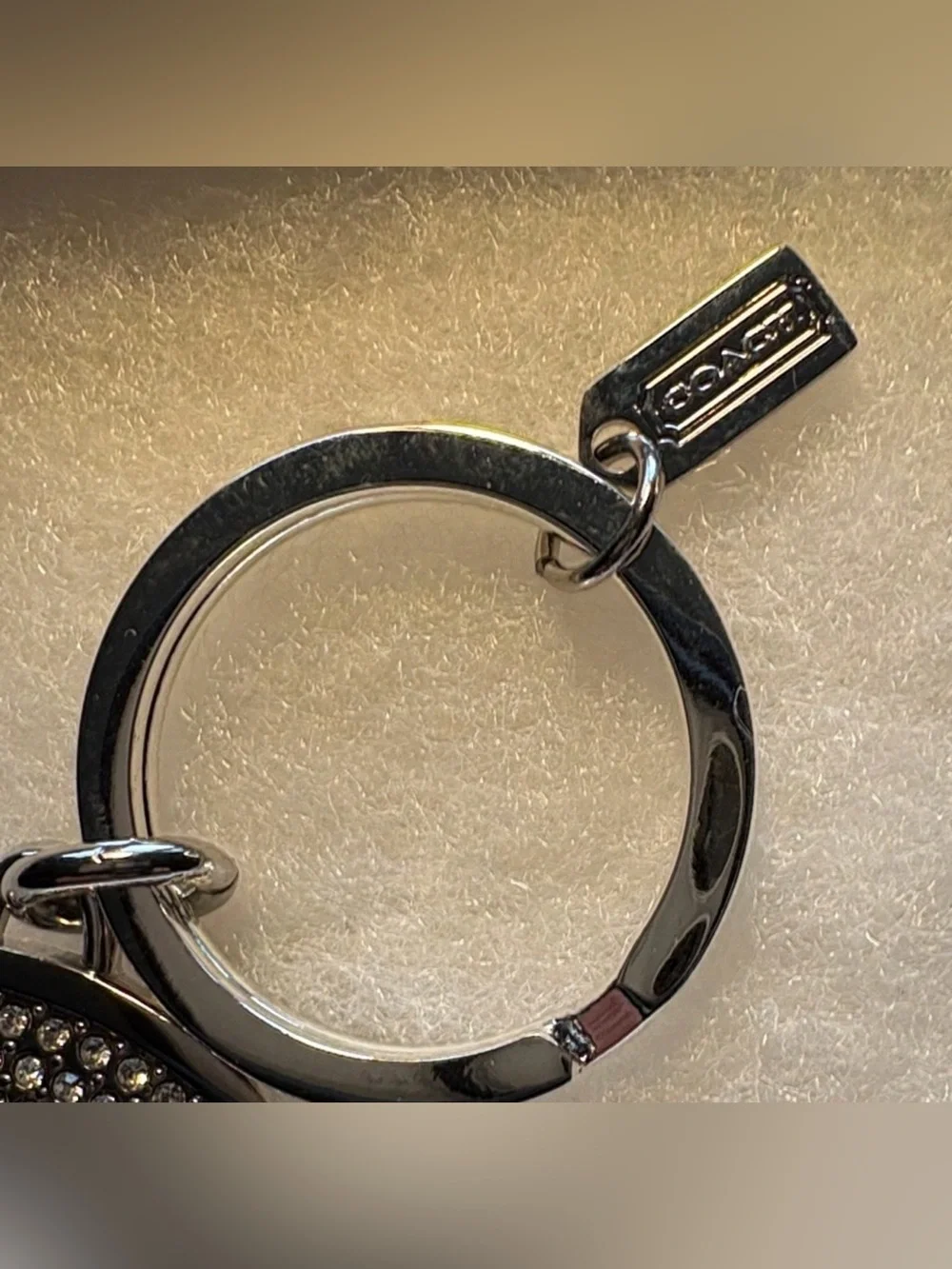 Coach Silver Crystal Round Keychain Key & Card Holder Charm